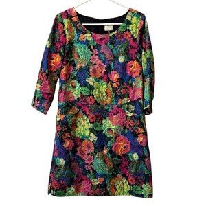 ANTHROPOLOGIE HD IN PARIS Floral Dress Size Measured Zip Colorful 3/4 Sleeve